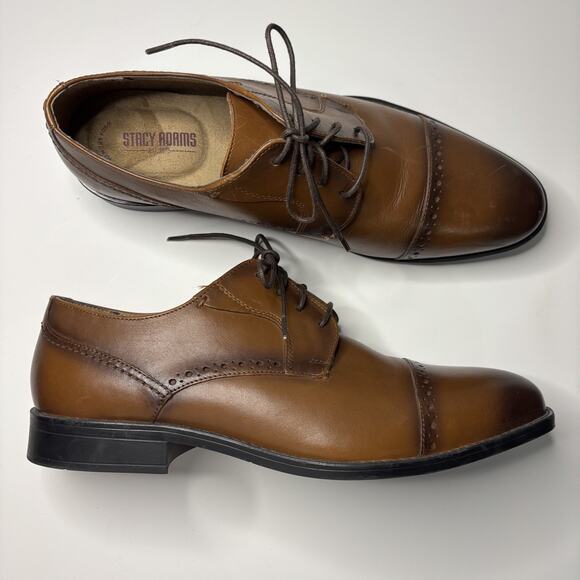 Stacy Adams Men's Barnett Cap Toe Oxford Brown burnished leather 10.5 medium - Picture 1 of 10